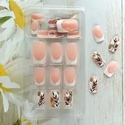 24pcs Fall Press on Nail Short Square Fake Nails Full Cover False Nails