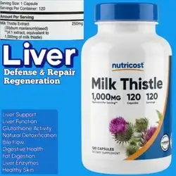 Nutricost Milk Thistle 1000mg, 4:1 Extract, 1000mg Equivalent, Silymarin, milk thistle, liver health, Detoxification, fat digestion, bile flow, skin health, 120 Capsules milk thistle