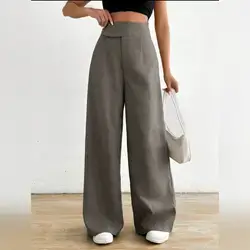 Dazy Women's Casual Asymmetrical High Waisted Wide Leg Pants