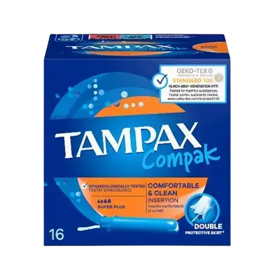Tampax Compak Super Plus Comfortable & Clean Double Protective Skirt 16Pcs