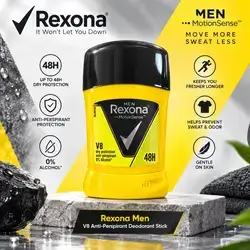 Rexona Men MotionSense™ V8 Dry Protection Anti-Perspirant Deodorant Stick — 48H, 0% Alcohol