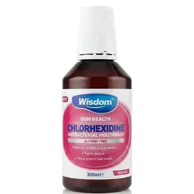 Wisdom Chlorhexidine Antibacterial Mouthwash.