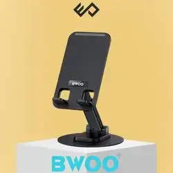 Bwoo Aluminum Alloy Foldable Desktop Phone Holder 360° Rotating Stand - Black