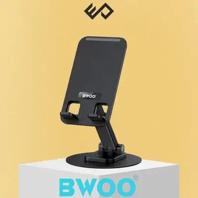 Bwoo Aluminum Alloy Foldable Desktop Phone Holder 360° Rotating Stand - Black