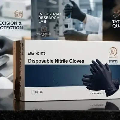 Disposable Nitrile Gloves Black Large - AMA GROUP (100 PCS)