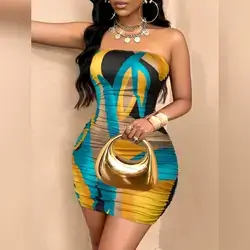 SOLERSUN Marble Printed Strapless Bodycon Dress - XL