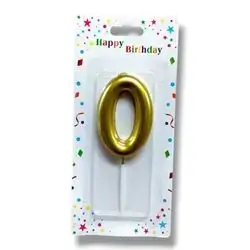 Gold Number 0 Birthday Candle for Cake