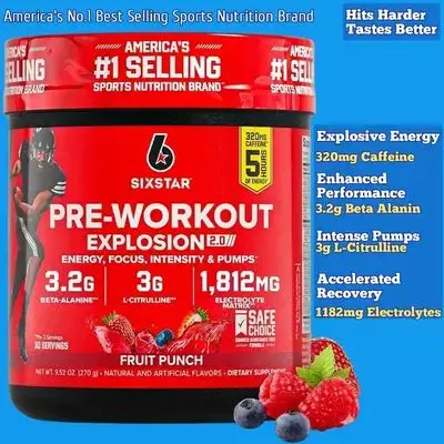 Pre-Workout Powder for Men & Women, Preworkout Explosion 2.0 Energy Powder Drink Mix with Beta-Alanine & Caffeine - Sports Nutrition, Fruit Punch, 30 Servings preworkout
