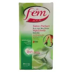 Fem Wax Strips for Legs and Body - Aloe Vera, 20 Strips