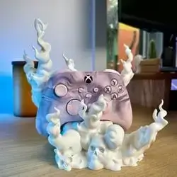 3D Printed Spooky Skull Gaming Controller Stand: Gothic Flame Design