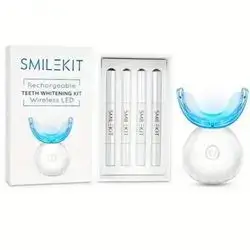 smilekit home bleaching rechargeable teeth whitening kit wireless, blue light led with 4 teeth whitening gel pens natural and effective cleaning of stains