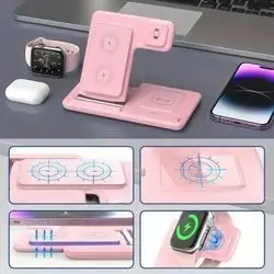 3 In 1 Fast Charging Station: Folding Wireless Charger Stand Dock For Apple Watc