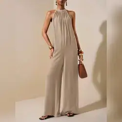 Zivah Beach Leisure Sleeveless Ultra-Loose Wide-Leg Jumpsuit - Medium