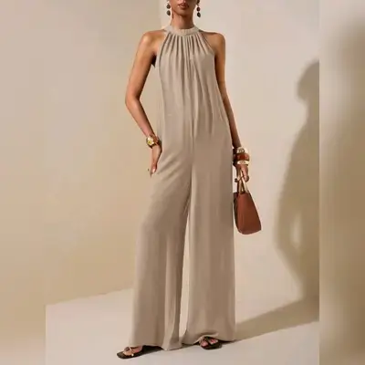 Zivah Beach Leisure Sleeveless Ultra-Loose Wide-Leg Jumpsuit - Medium