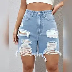 SHEIN EZwear Raw Hem High Waist Denim Shorts