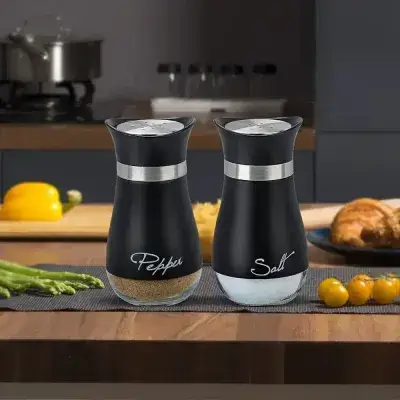 Refillable Salt and Pepper Shakers Set, () Glass Spice Shakers Seasoning Container with Air-Tight Stainless Steel Lid Kitchen Essential for Home Cooking Camping BBQ, Set of 2