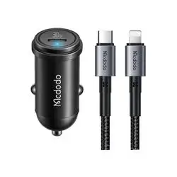 Mcdodo CC-7492, USB-C, 30W car charger + USB-C to Lightning cable (black)