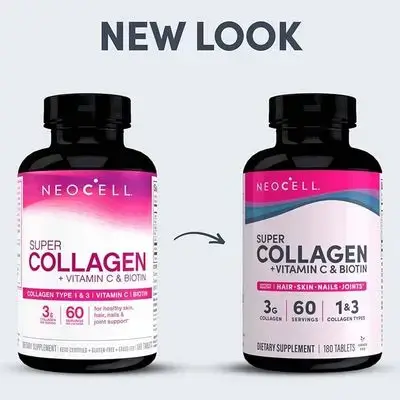 NeoCell Super Collagen With Vitamin C and Biotin, Skin, Hair and Nails Supplement, Includes Antioxidants, Tablet, 180 Count, 1 Bottle