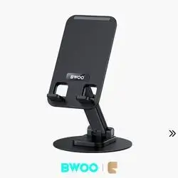 Bwoo Aluminum Alloy Foldable Desktop Phone Holder 360° Rotating Stand - Black