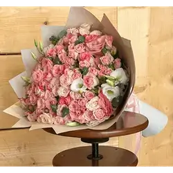 Pink Spray Rose and White Flower Bouquet