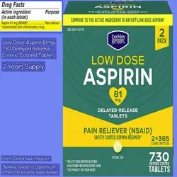 Aspirin 81mg Low Dose, DELAYED-RELEASE, Enteric Coated Tablets, NSAID Pain Reliever & Fever Reducer, for Minor Aches, Muscle Pain & Cramps. Safety Coated, Made in USA, 730 Coated Tablets aspirin