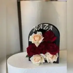 Red & White Flower Name Stand Arrangement