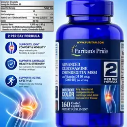 Advanced Glucosamine Chondroitin MSM, Vitamin D3 2000 IU, for Joint Health, arthritis, rheumatism, osteoporosis, joint pain, cartilage, bone, shoulder & backpain, Glucosamine, 160 Tablets glucosamine