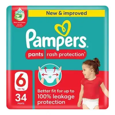 Diapers Pampers Pants Rash Protection - Size 6 (16+ kg), 34 Pieces