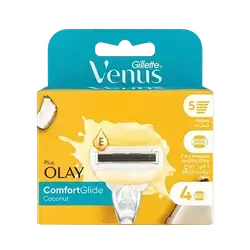 Venus Olay Plus Comfort glide Coconut 5 Blades 4 Razors _ Gillette