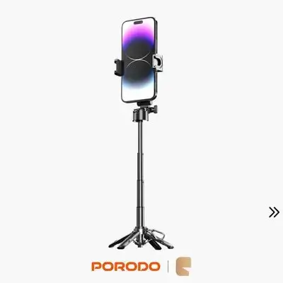 Porodo Foldable Selfie Stick with Extendable Tripod - Black