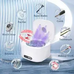 Ultrasonic Retainer Cleaner, 49kHz Denture Cleaner Machine with LED Digital Auto Timer 340ML Portable Dental Cleaning Pod for Denture, Aligner, Mouth Guard,Night Guard