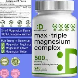 Magnesium Complex, Triple Magnesium Complex, with Magnesium Glycinate, Magnesium Citrate, Magnesium Oxide, Mineral with Max Strength Elemental Forms, 100% Chelated & Purified, 240 Caps Magnesium