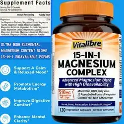 Magnesium Complex, 510mg, 15 in 1, Maximum Absorption, Magnesium Glycinate, Malate, Taurate, Citrate & More for Bones, Heart, Recovery, Energy, Pure and Potent, 120 Capsules magnesium