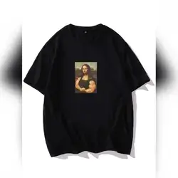 Men's and Women's Strong Mona Lisa Print Drop Shoulder Tee - XL
