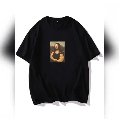 Men's and Women's Strong Mona Lisa Print Drop Shoulder Tee - XL