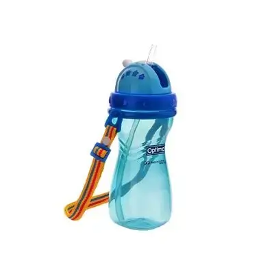 Water Bottle 400ml with Silicone Straw - Transparent Blue