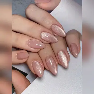 24pcs Medium Nails Nude Cat Eye Press On Nails Fake Nails