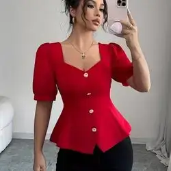 Elegant French Women'S Lantern Sleeve Shirt - XL