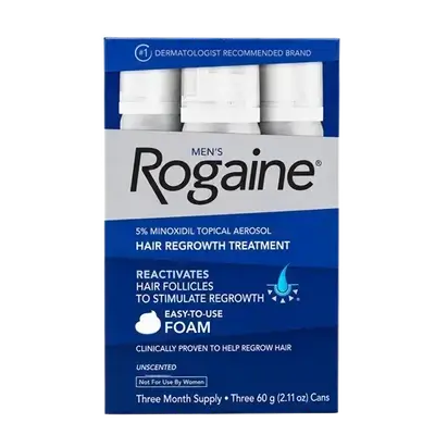Rogaine Men 5% Minoxidil Topical Aerosol Easy-To-Use Foam 3 Bottles of 60g