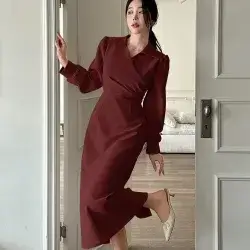 DAZY Elegant Wrap Ruched Waist Women's Dress, Spring/Summer Shirt Dress Size: Medium