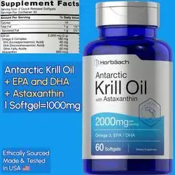 Antarctic Krill Oil, 2000mg, Omega 3, EPA & DHA, Naturally Occurring Astaxanthin, Gluten Free, Krill Oil, Astaxanthin, 60 Softgels Krill Oil
