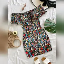 SHEIN VCAY Black Allover Floral Print Lettuce Trim Bodycon Dress - XL