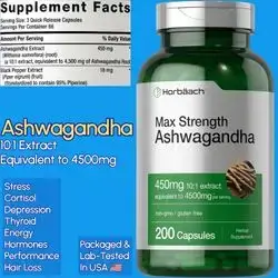 Horbaach, Ashwagandha, 450mg, 10:1 Extract Equivalent to 4500mg, 200 Capsules Ashwagandha