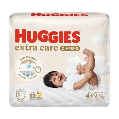 HUGGIES Extra Care Diapers Size 4+ from 10-16kg 38 Diapers _ Kimberly-Clark