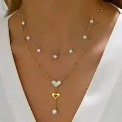 Double Heart And Faux Pearl Necklace