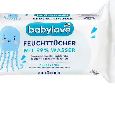 Wet wipes with 99% water, 80 count