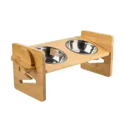 Elevated Pet Feeding Stand with Stainless Steel Bowls