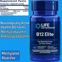 Life Extension, B12 Elite, Methyl B12, Bioactive Forms of B12, ADENOSYLCOBALAMIN, METHYLCOBALAMIN, Two Active Forms for Brain Health & Dopamine Production & Energy Metabolism, B12, Vitamin B12, 60 lozenges B12