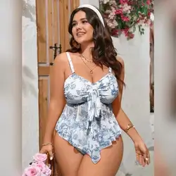 Swim Mod Plus Size Floral Print Tankini Swimwear Set - 3XL