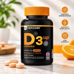 TOPCURE D3 Up Chewable Vitamin D3 2000 IU – 90 Raspberry Tablets